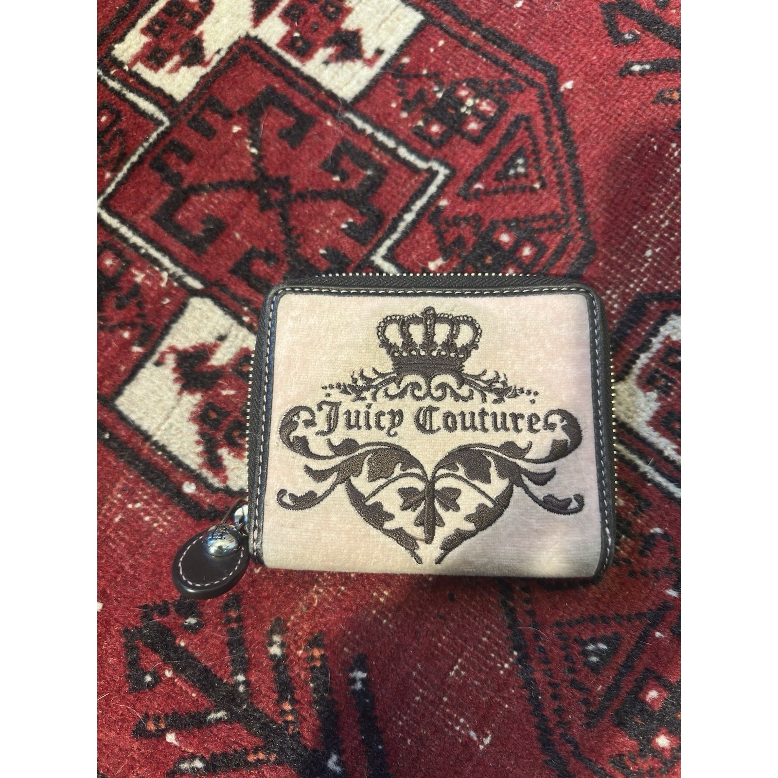 Rare Vintage Y2k Juicy Couture Pink/Brown Velour Scottie Dog Embroidered Wallet